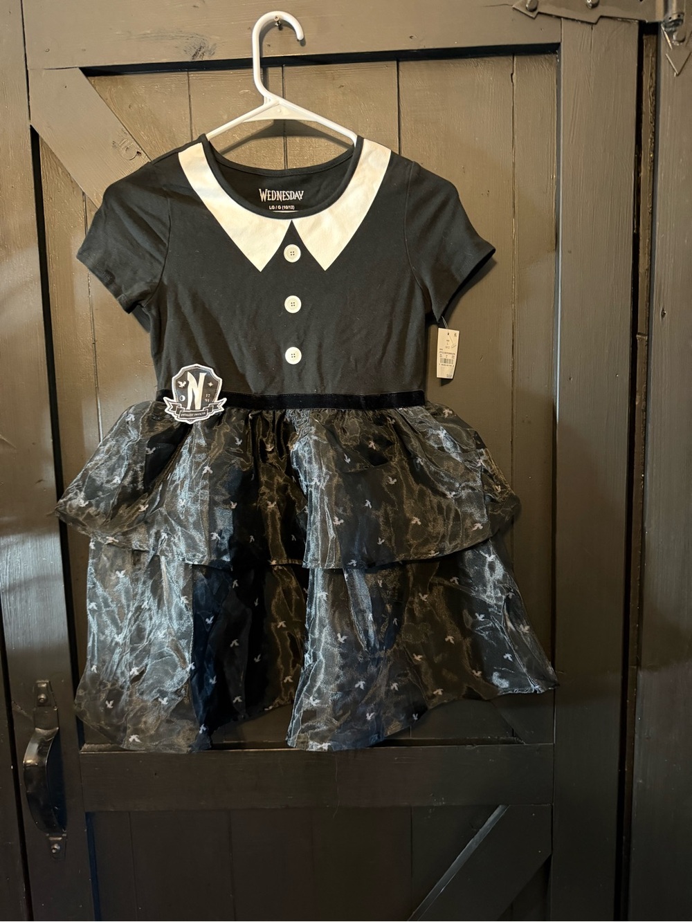 Wednesday-Inspired Black & White Girls' Halloween Tiered Tulle Dress
